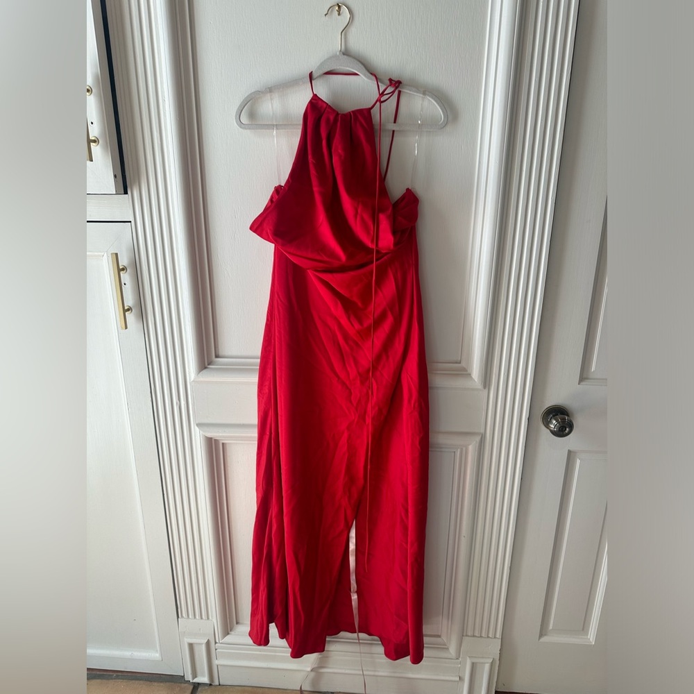 House of CB Zanab Halter Thigh-Slit Maxi Dress – Red Rose, Size L NWT Satin - Picture 6 of 10